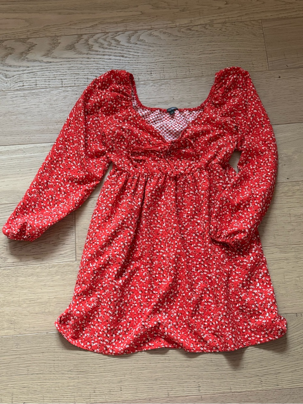 Wild Fable Red Floral Tie Front Puff Sleeve Mini Dress Size S